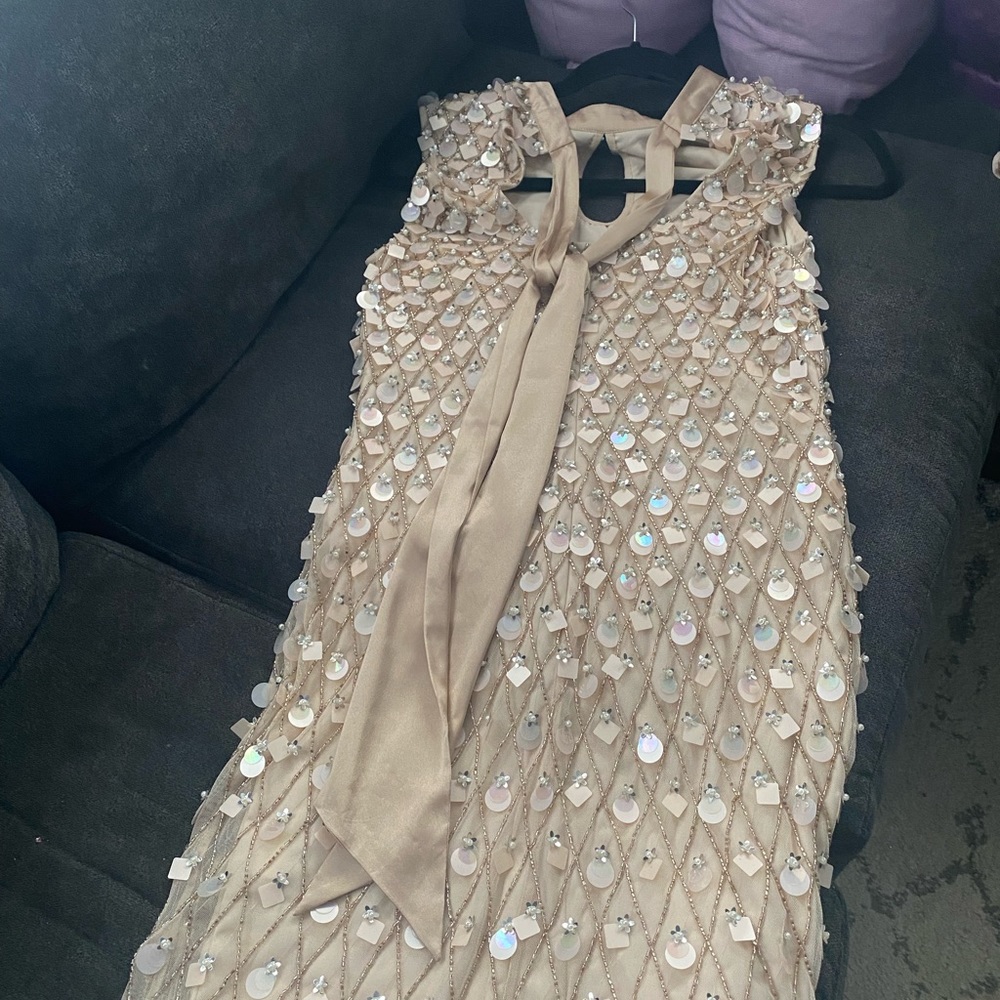Beautiful tan sequins dress never worn can use for wedding for formal affairs